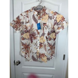 Men's Columbia Casual Button Down Shirt L White Brown Floral